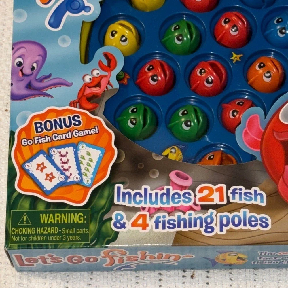Pressman Let's Go Fishin' Game with Bonus Go Fish Card Game 21 Fish 4 Poles NEW